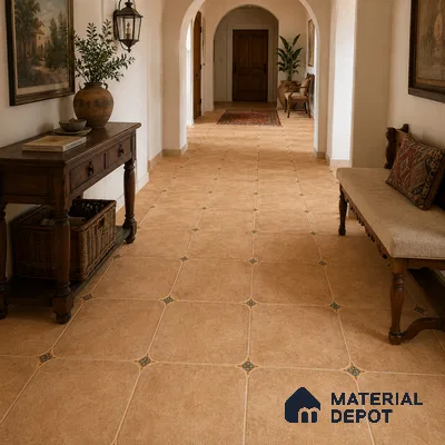 Mediterranean Foyer with Terracotta Brown Porcelain Floor Tile