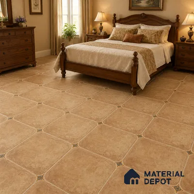 Traditional Bedroom with Terracotta Brown Porcelain Floor Tile
