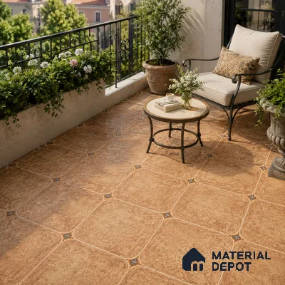 Mediterranean Balcony with Terracotta Brown Porcelain Floor Tile