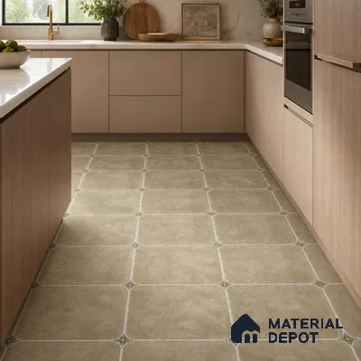 Modern Kitchen with Warm Beige Porcelain Floor Tile