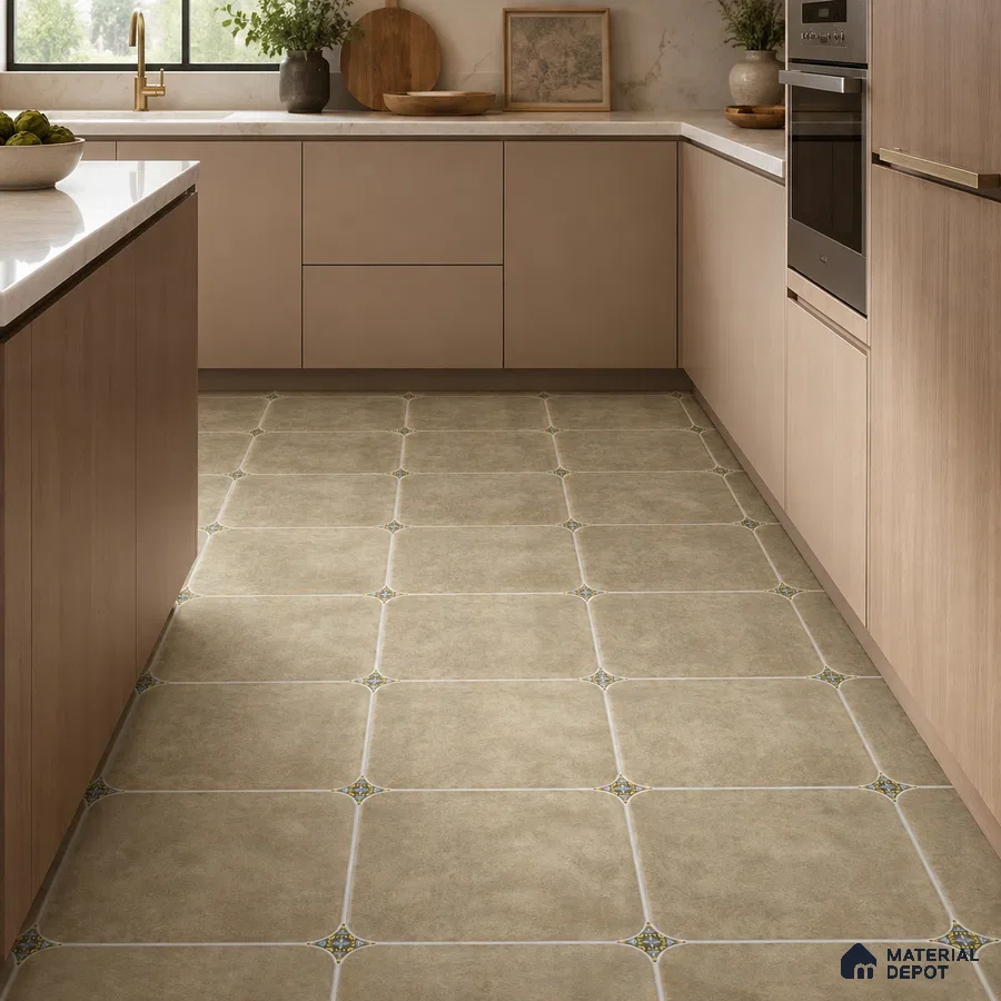 Modern Kitchen with Warm Beige Porcelain Floor Tile