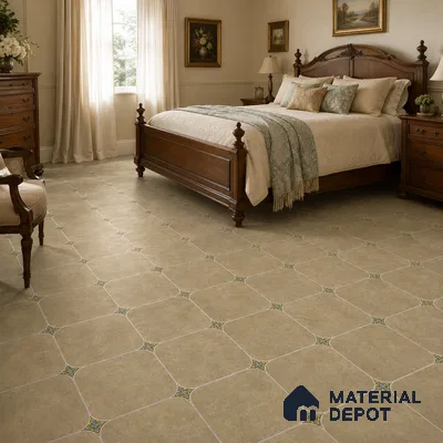 Traditional Bedroom with Warm Beige Porcelain Floor Tile
