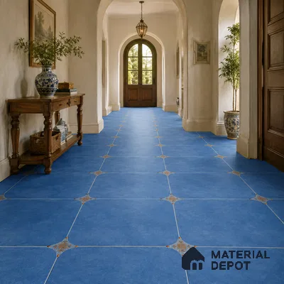 Mediterranean Foyer with Cobalt Blue Porcelain Floor Tile