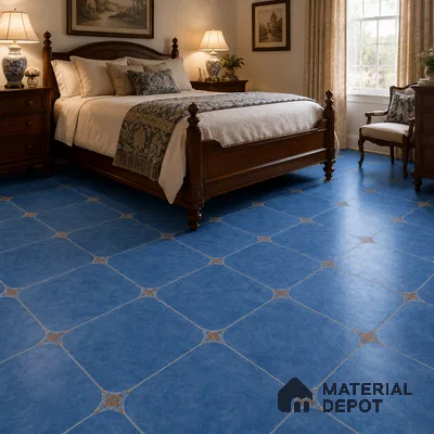 Traditional Bedroom with Cobalt Blue Porcelain Floor Tile