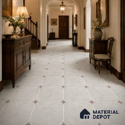 Traditional Foyer with Warm Grey Porcelain Floor Tile
