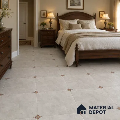 Traditional Bedroom with Grey Matte Porcelain Floor Tile