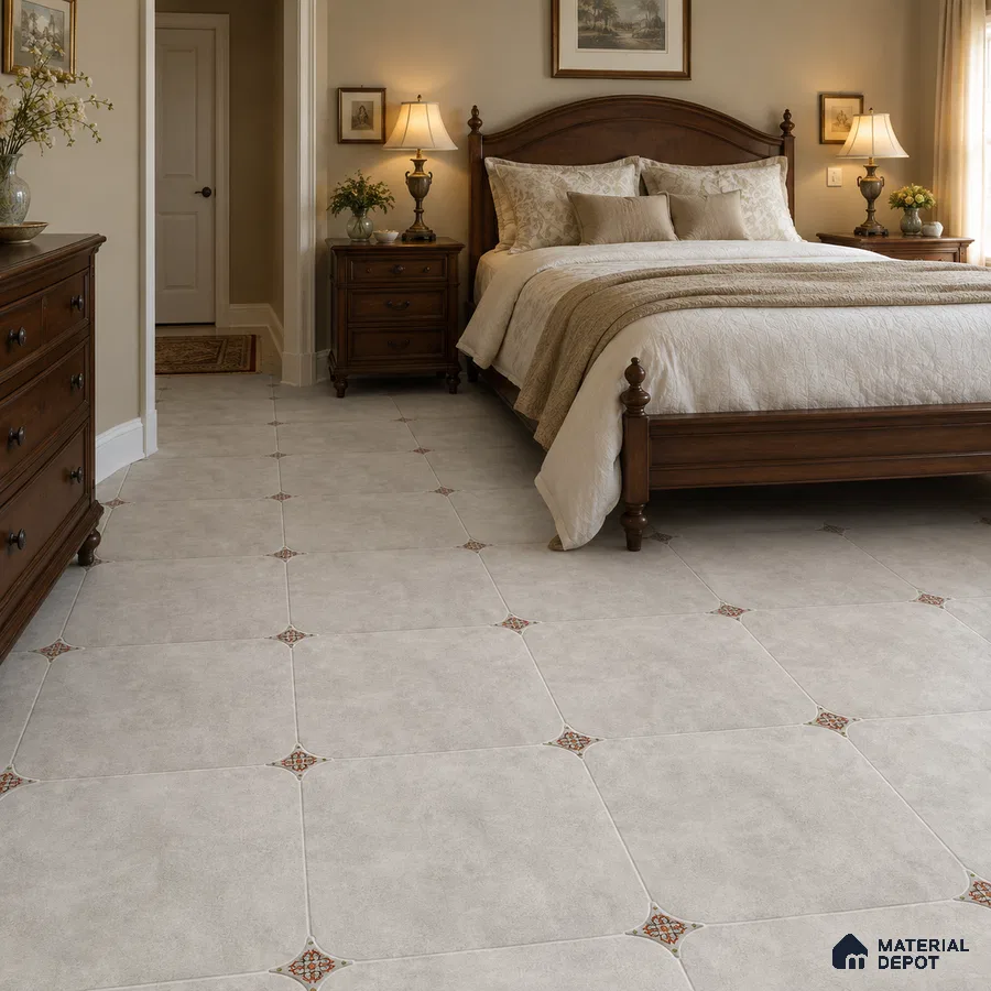 Traditional Bedroom with Grey Matte Porcelain Floor Tile