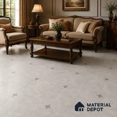 Traditional Living Room with Grey Matte Porcelain Floor Tile