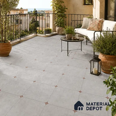 Mediterranean Balcony with Grey Matte Porcelain Floor Tile