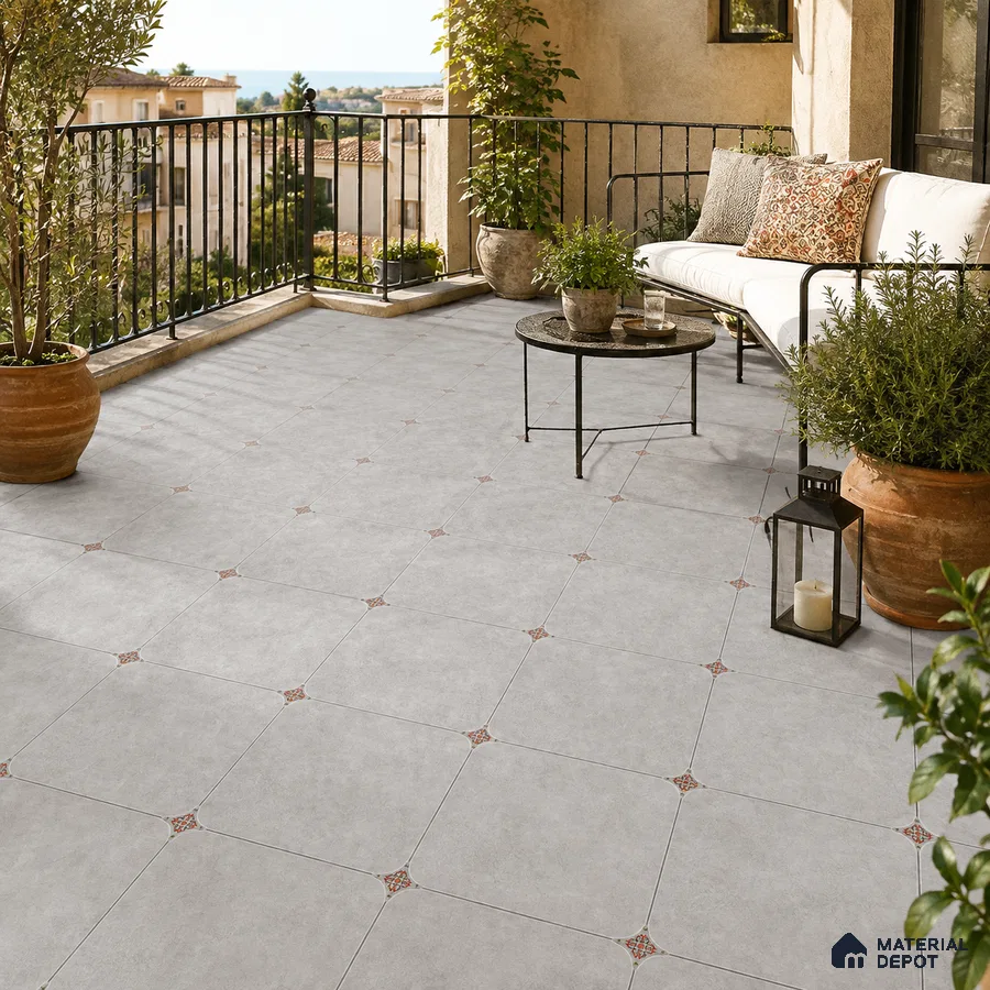 Mediterranean Balcony with Grey Matte Porcelain Floor Tile