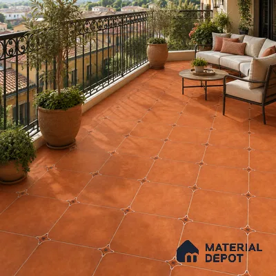Mediterranean Balcony with Terracotta Brown Porcelain Floor Tile