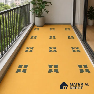 Mediterranean Balcony with Mustard Yellow and Green Floral Motif Floor Tile