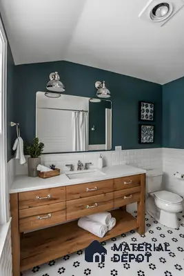 Traditional Bathroom with Blue Accent Wall | Material Depot