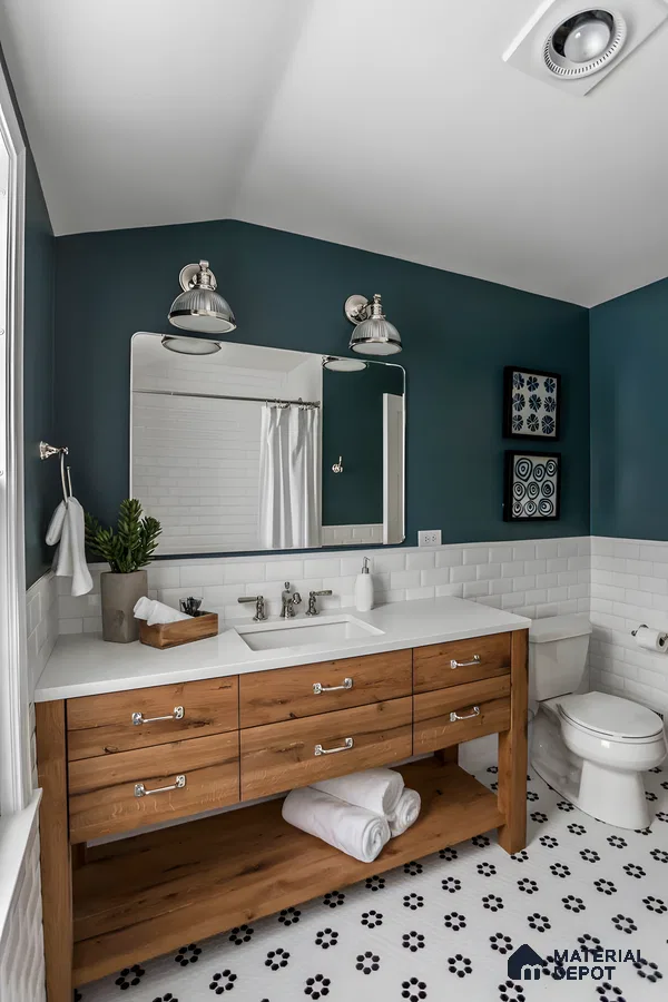 Traditional Bathroom with Blue Accent Wall | Material Depot