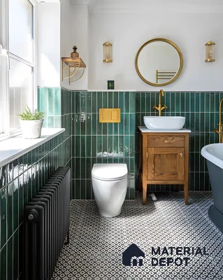 Traditional Bathroom with Green Subway Tiles | Material Depot