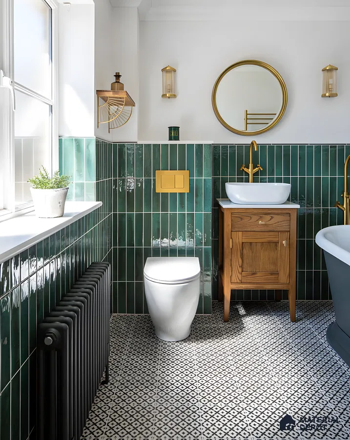 Traditional Bathroom with Green Subway Tiles | Material Depot