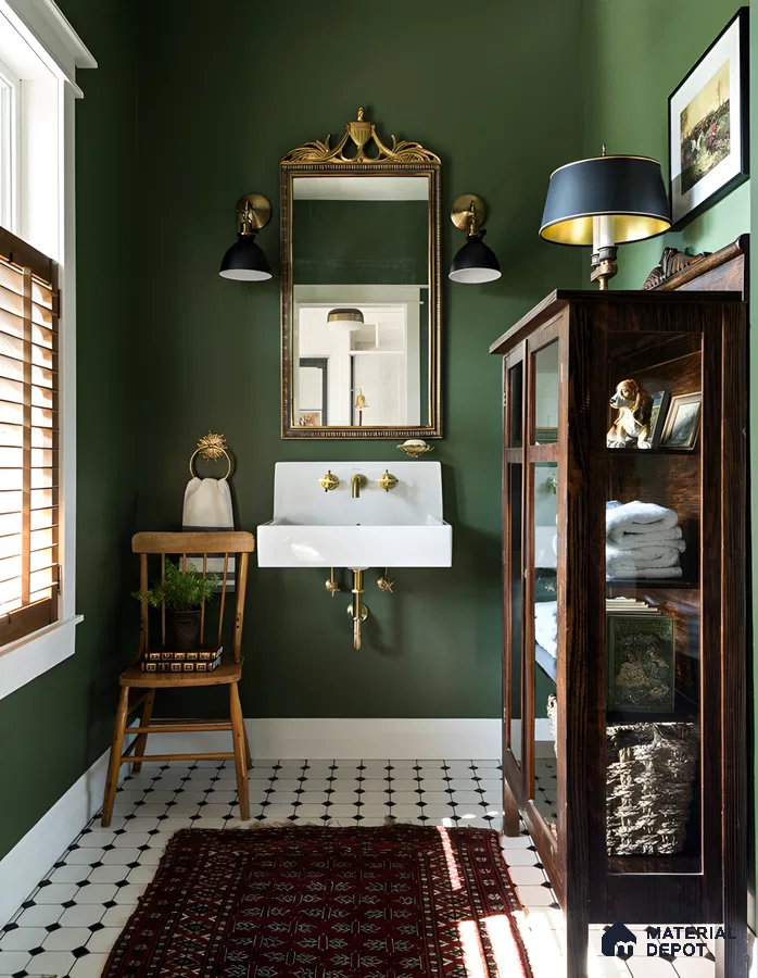 Traditional Bathroom with Green Walls and Vintage Accents | Material Depot