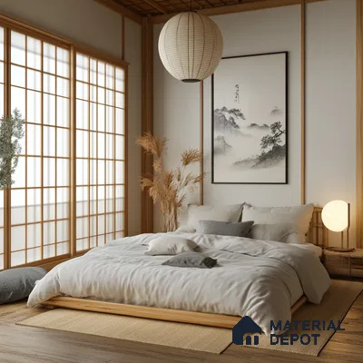 Traditional Japanese Bedroom Design with Tatami Mat and Shoji Screens Godrej Woodland Sarjapur Road | Material Depot