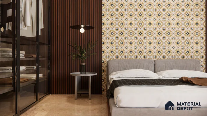 Traditional Ornate Tile Accent in Modern Bedroom | Material Depot