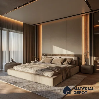 Tranquil and Minimalist Bedroom Design with Tatami Platform Bed and Shoji Screen Vaishnavi Oasis JP Nagar | Material Depot