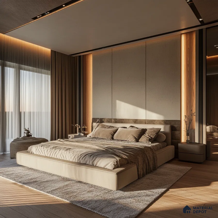 Tranquil and Minimalist Bedroom Design with Tatami Platform Bed and Shoji Screen Vaishnavi Oasis JP Nagar | Material Depot