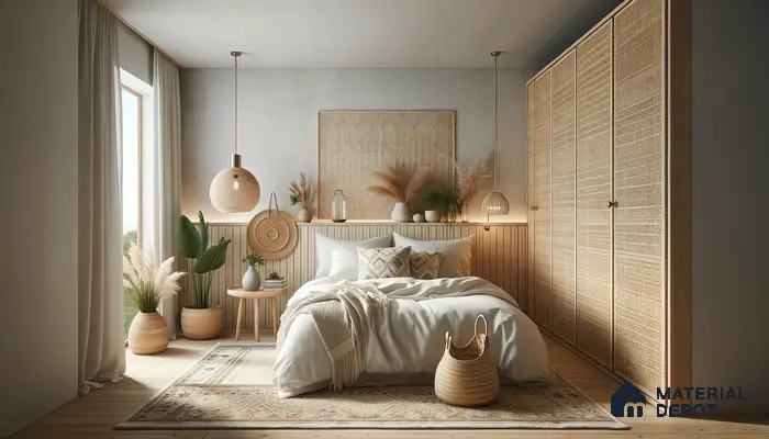 Tranquil Bohemian Bedroom: Wicker Elements and Neutral Palette Soothe the Senses | Material Depot