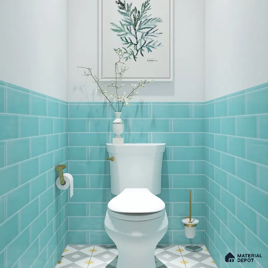 Tranquil Lavatory Retreat Patterned Floor with Elegant Wall Contrast | Material Depot