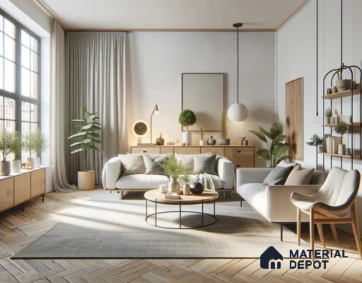 Tranquil Scandinavian Living Room: Blending Comfort with Sleek Aesthetics | Material Depot