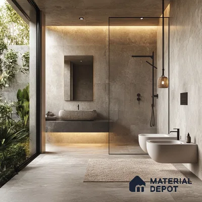 Tranquil Spa-Like Bathroom with Natural Light and Serene Greenery | Material Depot