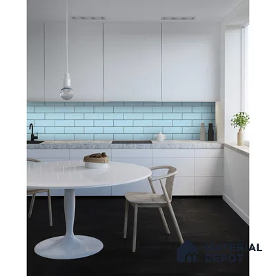 Trendy Contrast White, Light Blue, and Black Kitchen Area | Material Depot