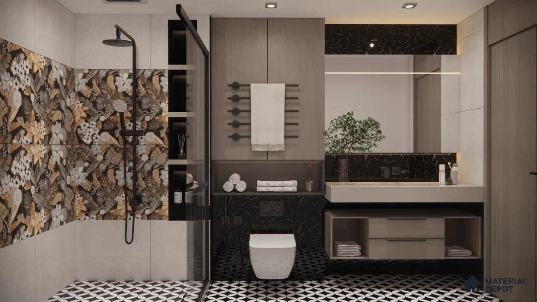 Moroccan Floor & Wall Tile TL 04358 Monochrome Star 1 ft x 1 ft Matte Finish Ceramic Tile - 9 mm | Suitable For Kitchen, Bathroom, Dining Area | Please Expect a Slight Variation of Pattern