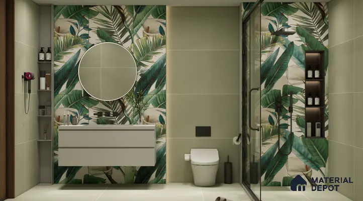 Tropical Botanical Highlighter Tiles in a Refreshing Bathroom | Material Depot