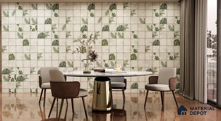 Tropical Wall Tile TL 06127 Monstera Blanco Decor Pattern 2 4 ft x 2 ft Vitrified Matte Finish - 9 mm | (1 Box Contain Single Design ) | Suitable For Living Room, Bedroom, Bathroom, Dining