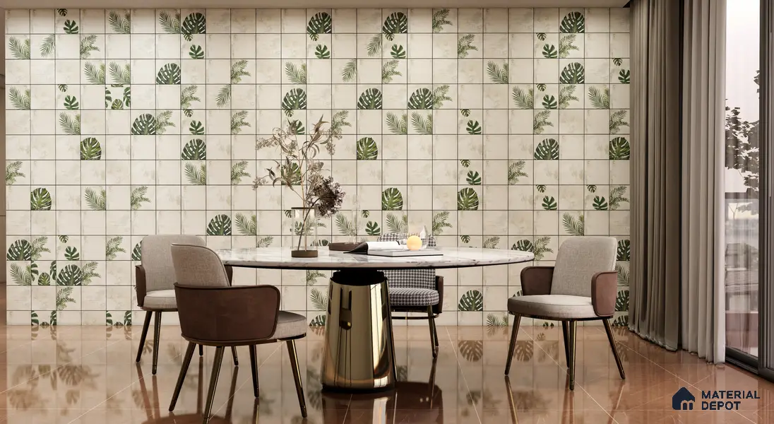 Tropical Wall Tile TL 06127 Monstera Blanco Decor Pattern 2 4 ft x 2 ft Vitrified Matte Finish - 9 mm | (1 Box Contain Single Design ) | Suitable For Living Room, Bedroom, Bathroom, Dining