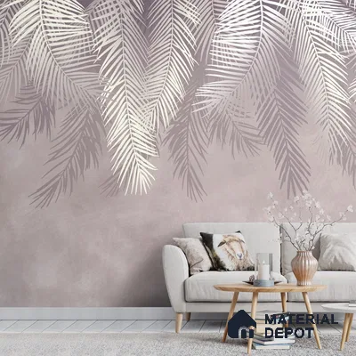 A close-up of a Hanging Tropical Leaves Wallpaper Design Indrani Series Soft Feel Tropical Design (Customised Size Wallpaper )available at Material Depot in Bangalore