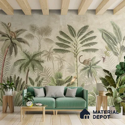 A close-up of a Tropical Dreams Artful Wallpaper Design Indrani Series Soft Feel Tropical Design (Customised Size Wallpaper )available at Material Depot in Bangalore