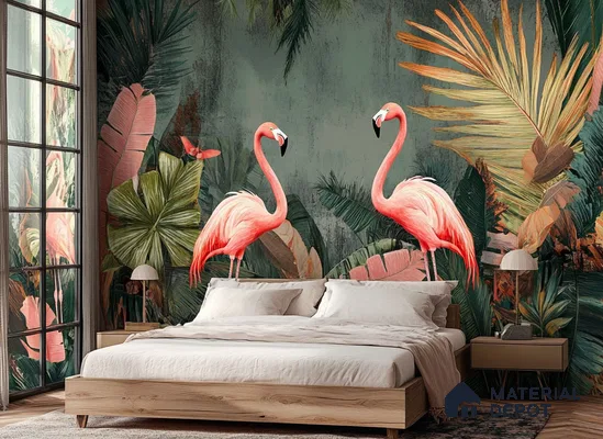 Tropical Flamingo-Themed Bedroom Mural | Material Depot