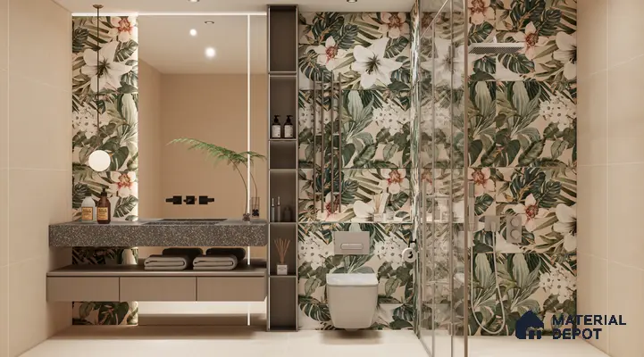 Tropical Wall Tile TL 06306 F Florelle Tropical Paradise 4 ft x 2 ft Vitrified Lustera Effect Feather Feel Matte Finish - 9 mm | Suitable for Living Room, Bedroom & Bathroom