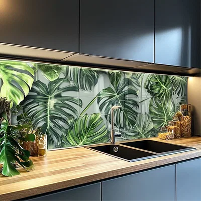 Closeup application image of Tropical & Florals Tile in Kitchen