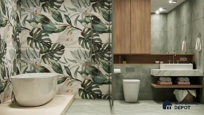 Tropical Wall Tile TL 06127 Monstera Blanco Decor Pattern 2 4 ft x 2 ft Vitrified Matte Finish - 9 mm | (1 Box Contain Single Design ) | Suitable For Living Room, Bedroom, Bathroom, Dining