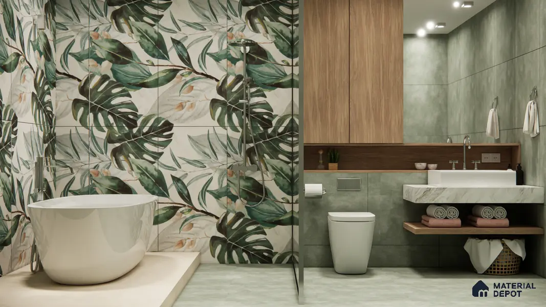 Tropical Wall Tile TL 06127 Monstera Blanco Decor Pattern 2 4 ft x 2 ft Vitrified Matte Finish - 9 mm | (1 Box Contain Single Design ) | Suitable For Living Room, Bedroom, Bathroom, Dining