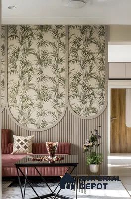 Tropical-Inspired Living Room With Botanical Panels And Velvet Seating | Material Depot