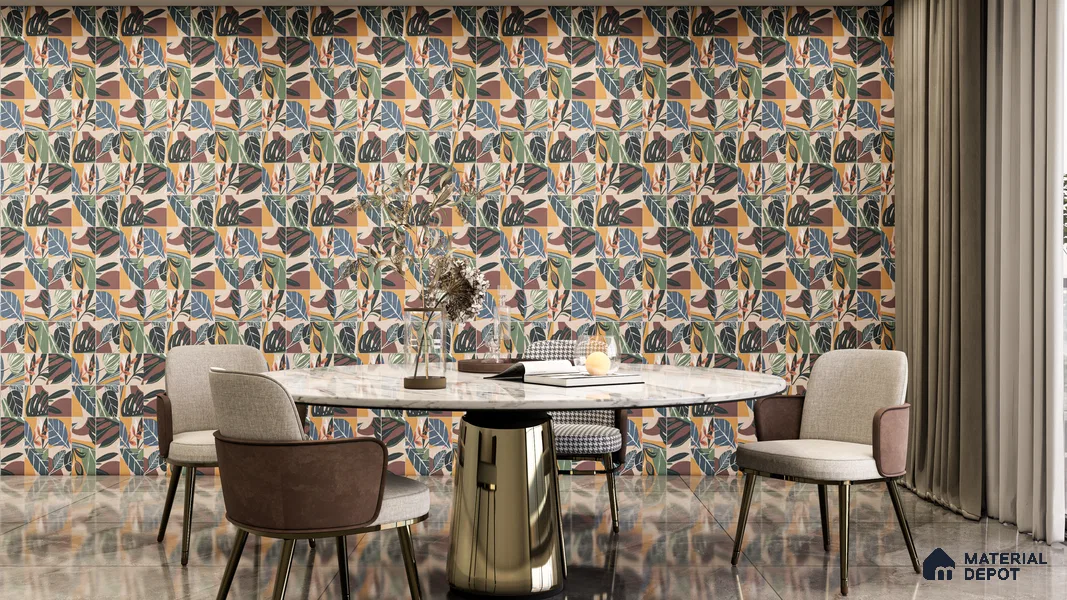 Moroccan Floor & Wall Tile TL 04379 Random Forest 1 ft x 1 ft Matte Finish Ceramic Tile - 9 mm | Suitable For Kitchen, Bathroom, Accent/Feature Wall | Please Expect a Slight Variation of Pattern