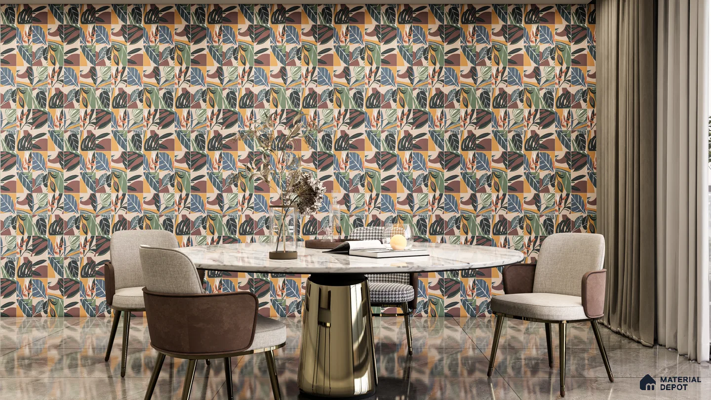Tropical Leaf Pattern Tiles for Bold Dining Room Walls | Material Depot