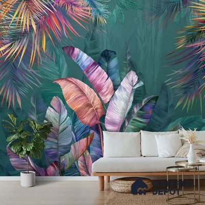 A close-up of a Tropical Leaf Pattern Background Wallpaper Indrani Series Soft Feel Tropical Design (Customised Size Wallpaper )available at Material Depot in Bangalore