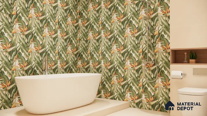 Tropical Wall Tile TL 00208 A Pattern 1 Lush Green 1 ft x 1 ft Matte Finish Ceramic Tile - 9 mm | Suitable For Bathroom, Balcony, Dining Area | Please Expect a Slight Variation of Pattern