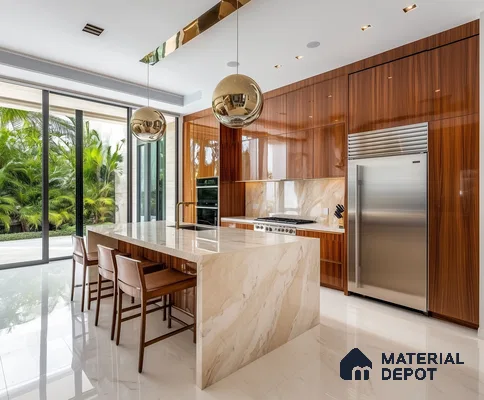 Tropical Modern Kitchen with Sleek Wood Finishes and Stunning Natural Views | Material Depot