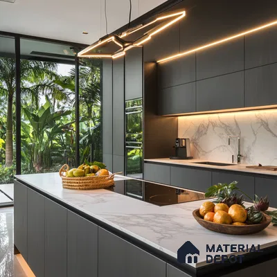 Tropical Modernity: A Fresh Kitchen Design with Lush Outdoor Views and Streamlined Aesthetics | Material Depot