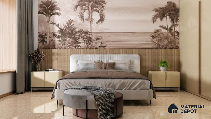 Tropical-Themed Bedroom with Fluted Panel Accent Wall | Material Depot