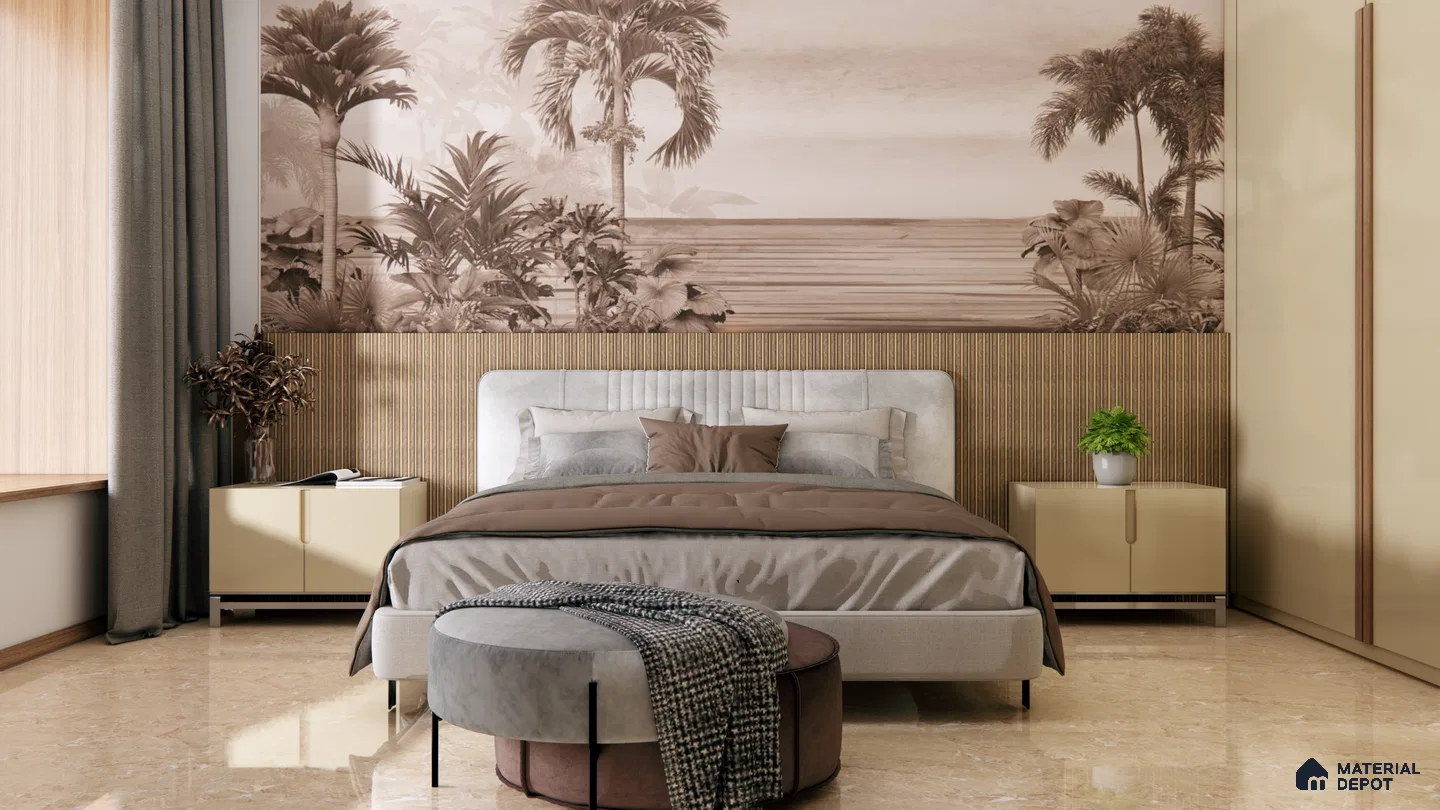 Tropical-Themed Bedroom with Fluted Panel Accent Wall | Material Depot